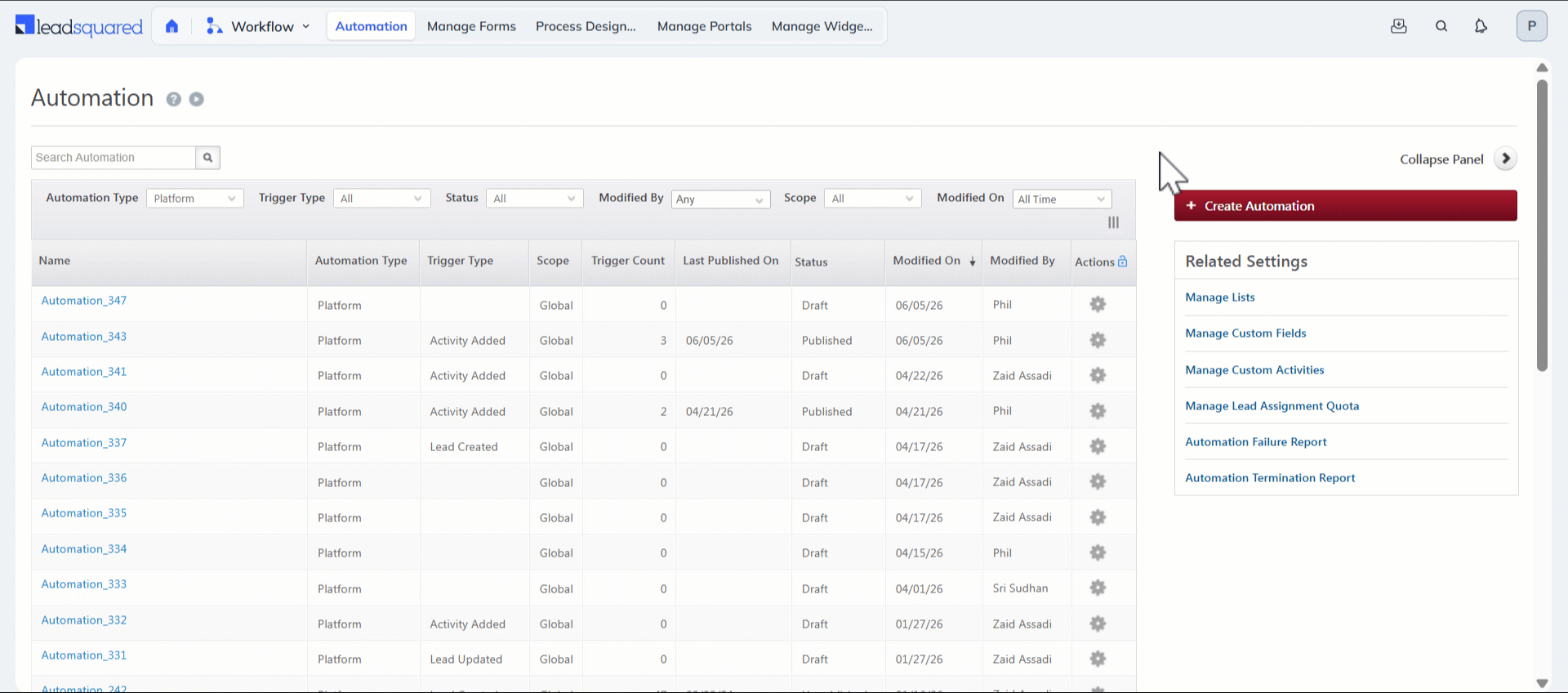 Leadsquared - Manage Lead Stages