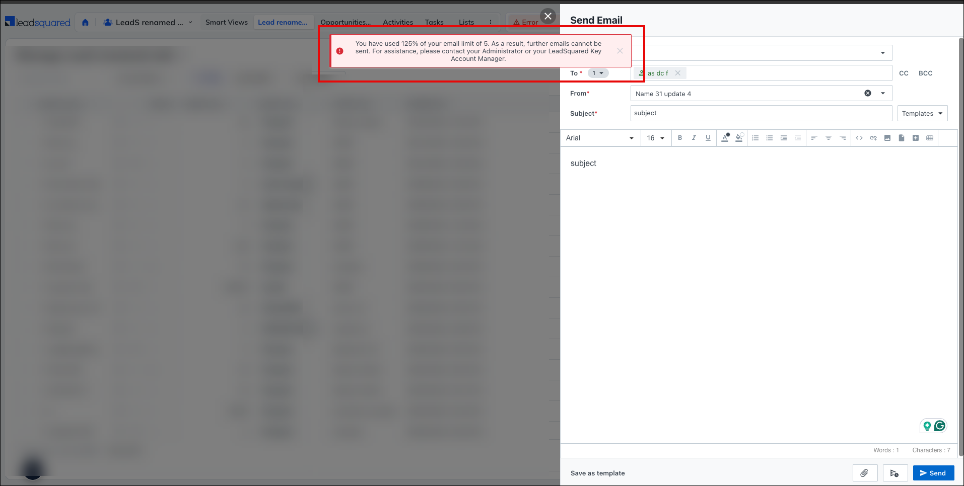 Leadsquared - Email Limit Notification