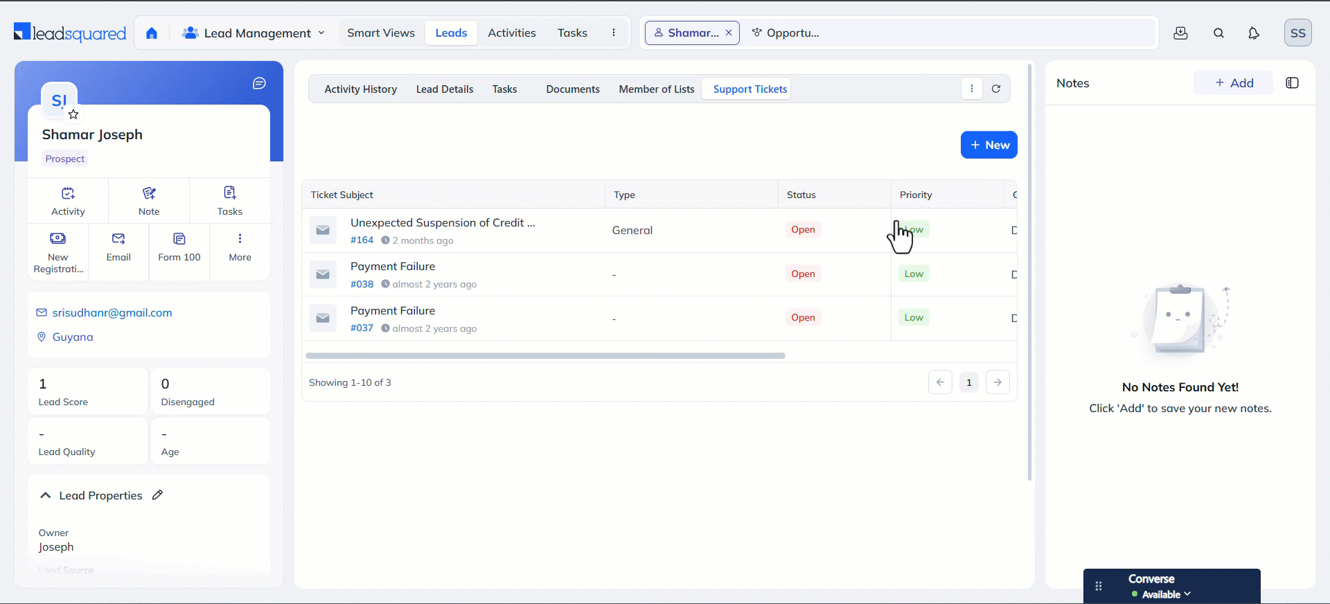 LeadSquared Service CRM_Tickets on Lead Details