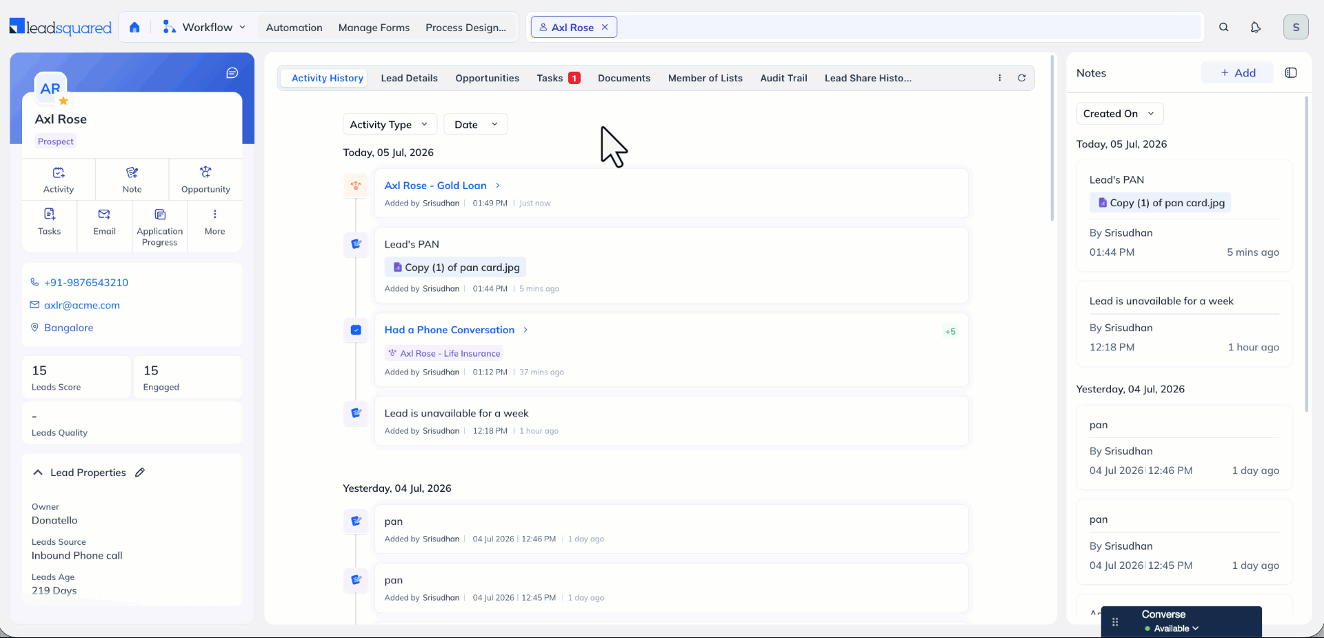 Add task quick action