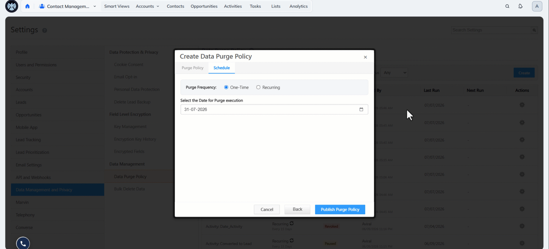 Leadsquared - Data Purge Policy