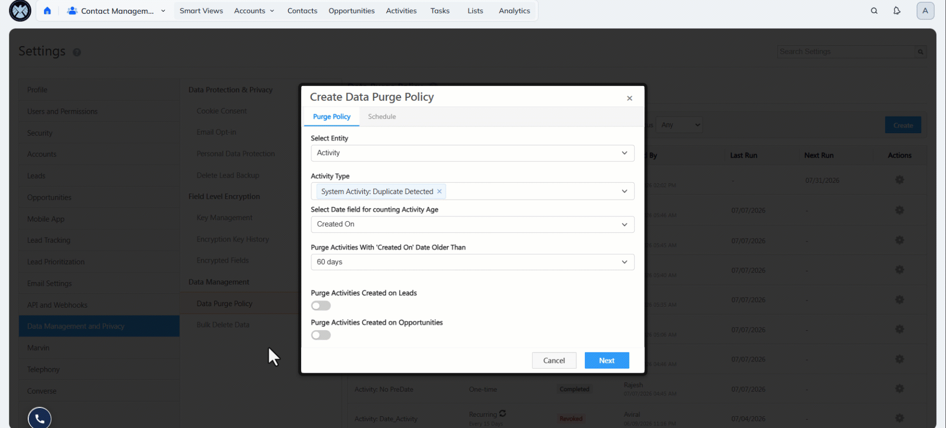 Leadsquared - Data Purge Policy