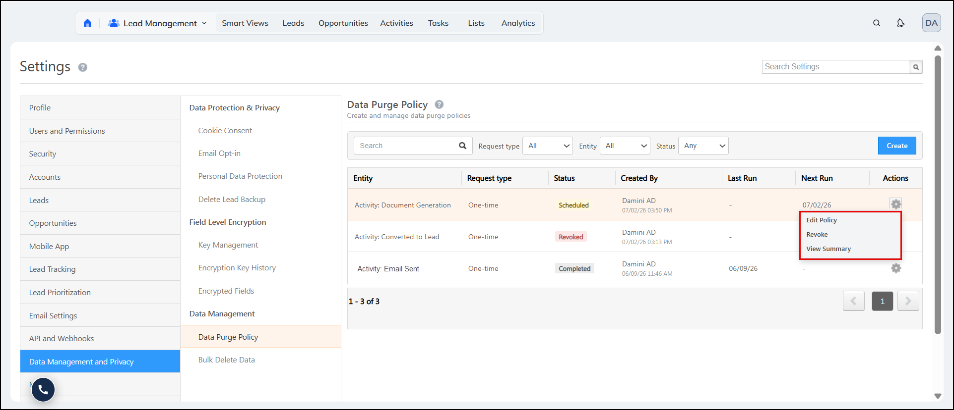Leadsquared - Data Purge Policy