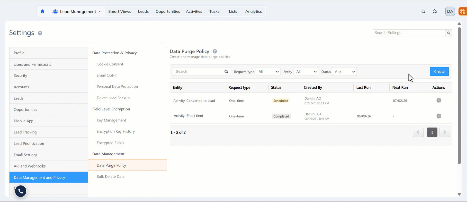 Leadsquared - Data Purge Policy