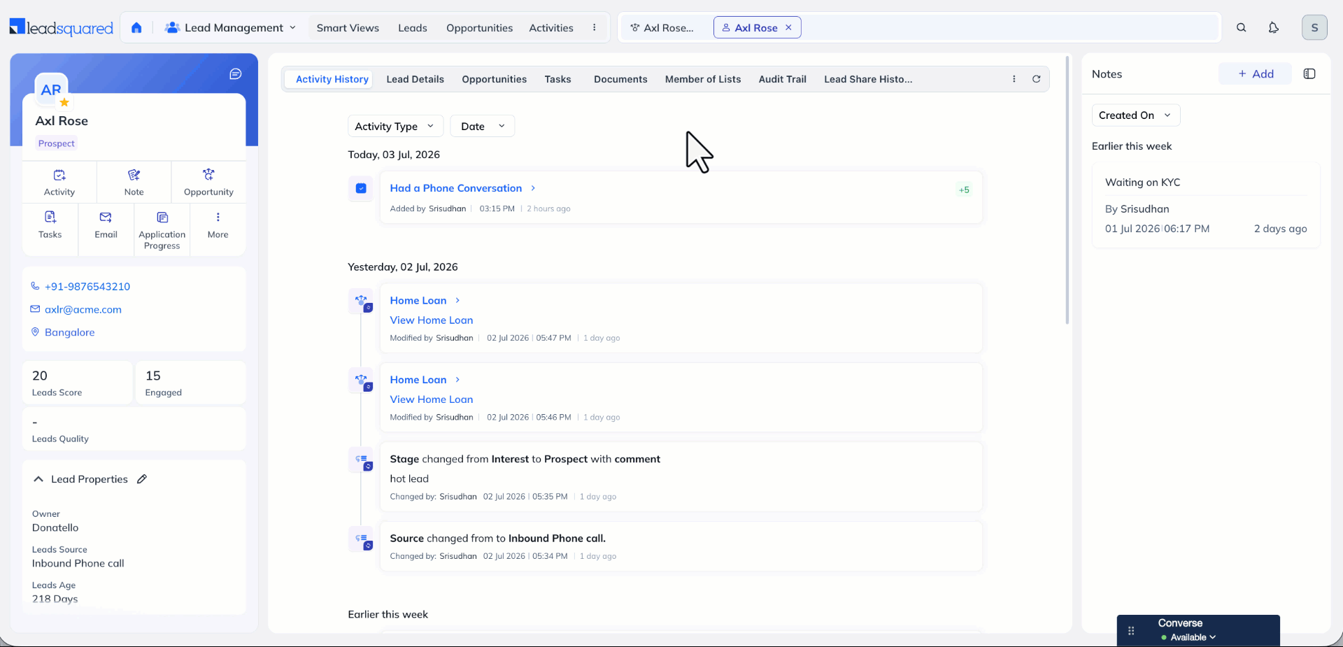 activity history