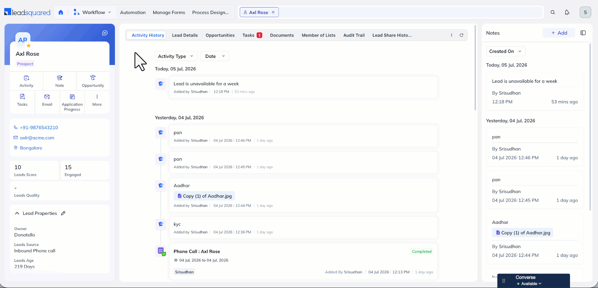add activity quick action