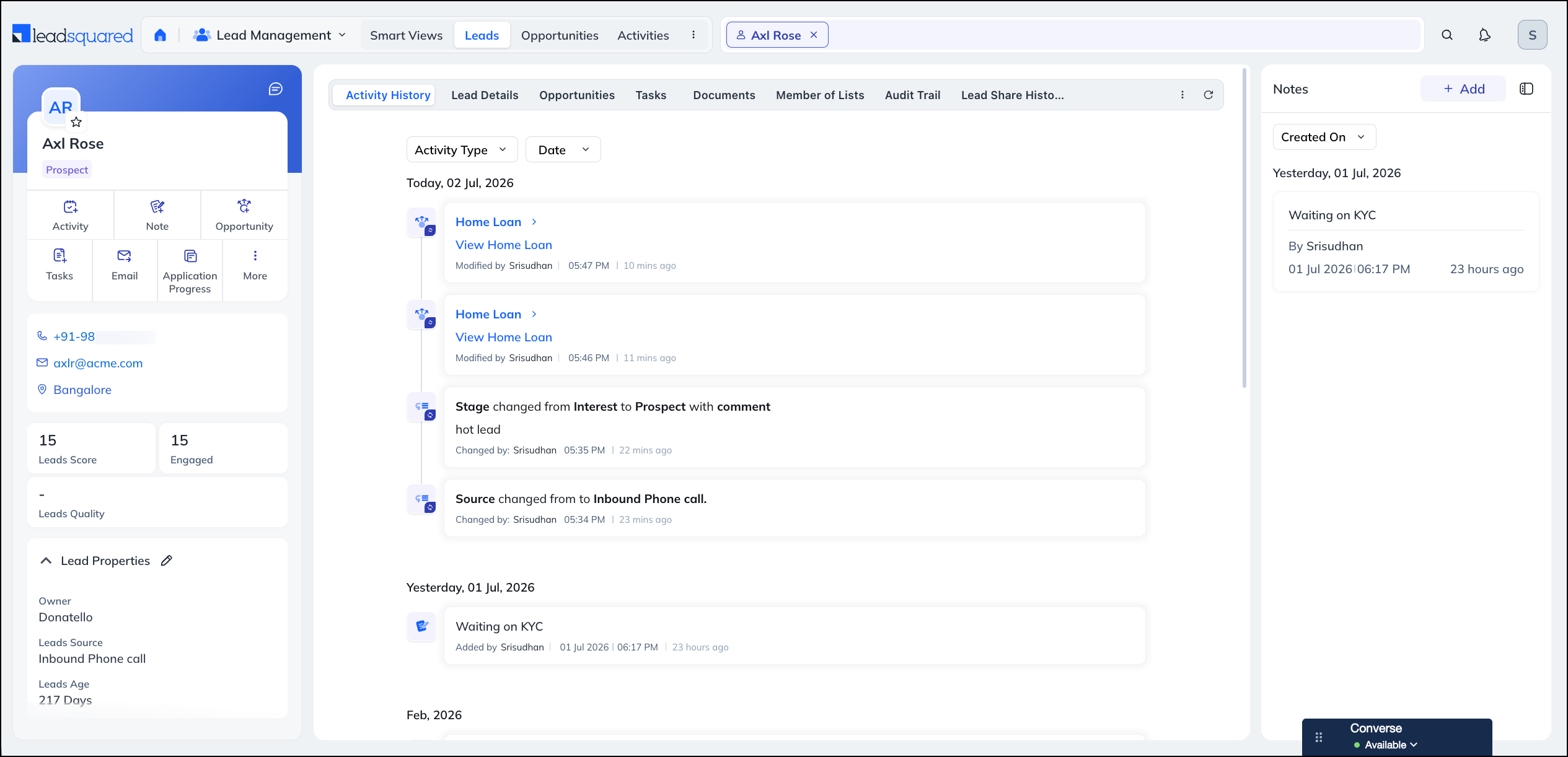 lead details page overview