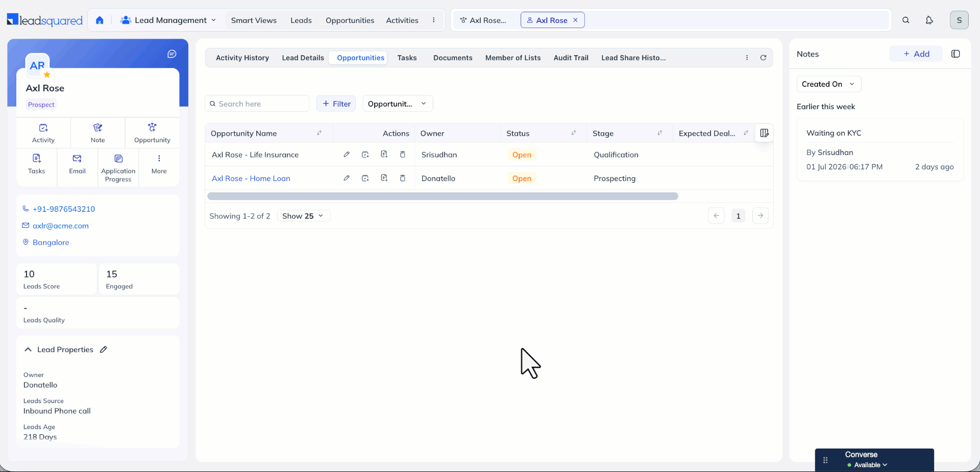 opportunities tab