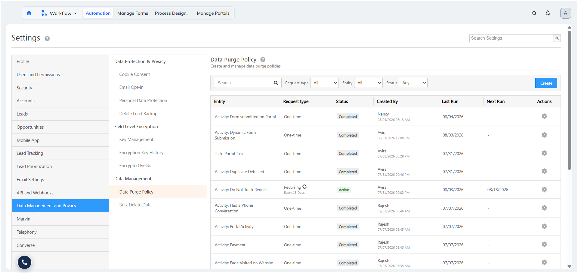 Leadsquared - Data Purge Policy
