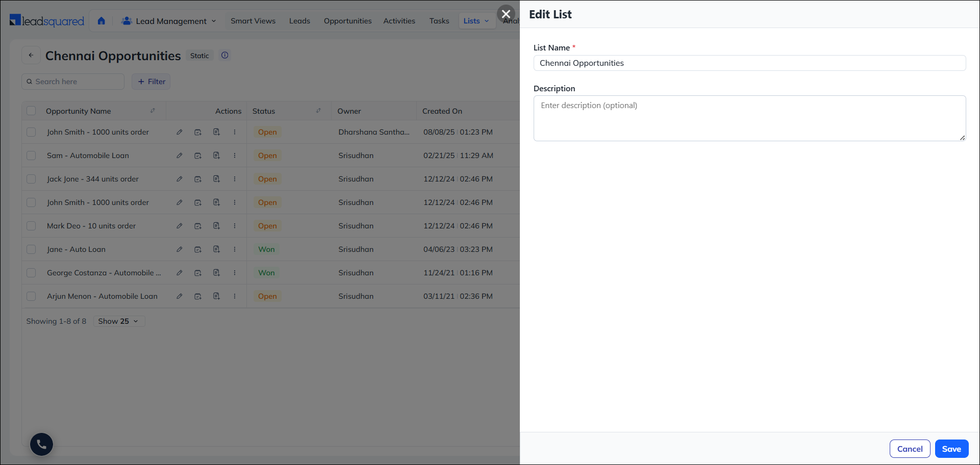 Leadsquared - Opportunity List