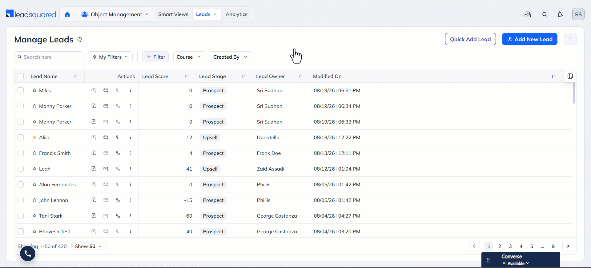 Manage LeadSquared Leads