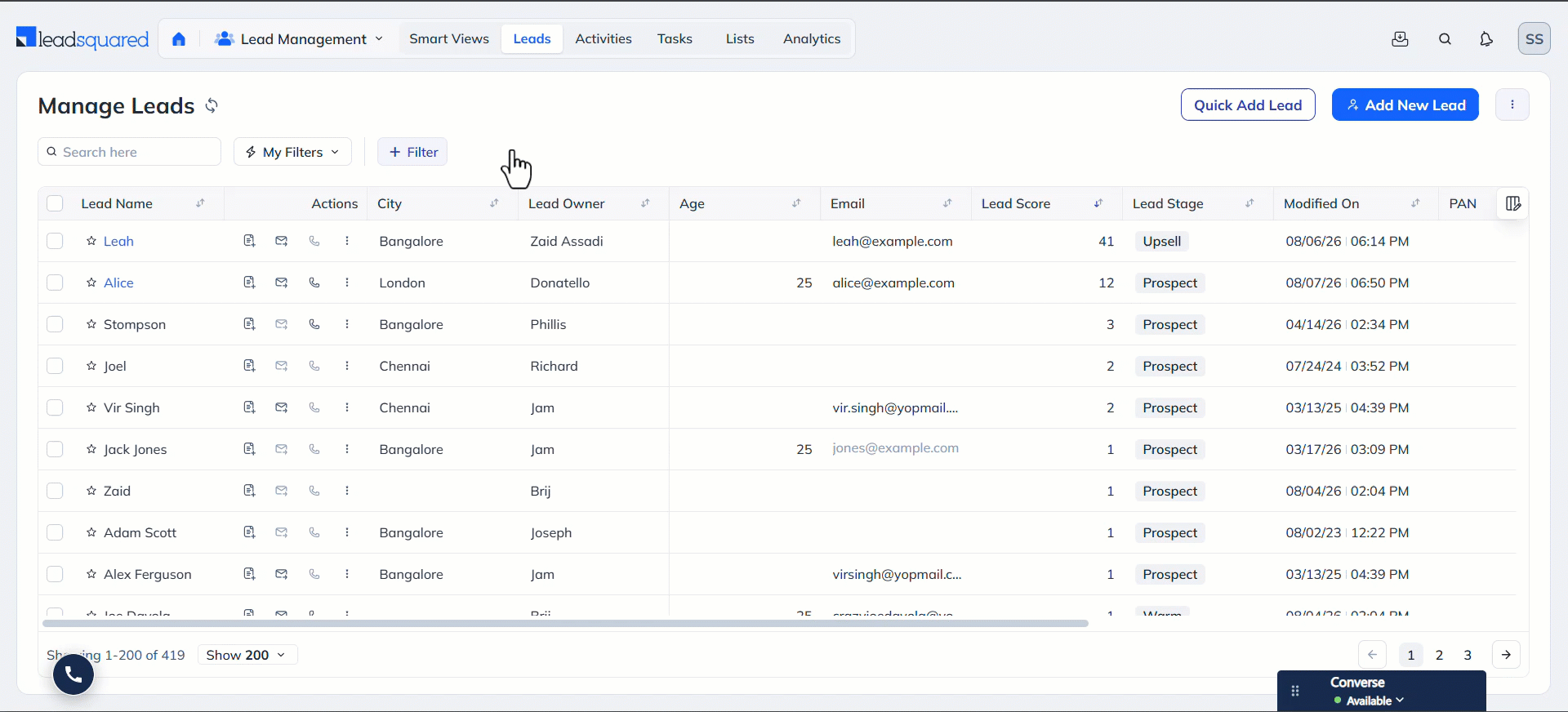 Manage LeadSquared Leads