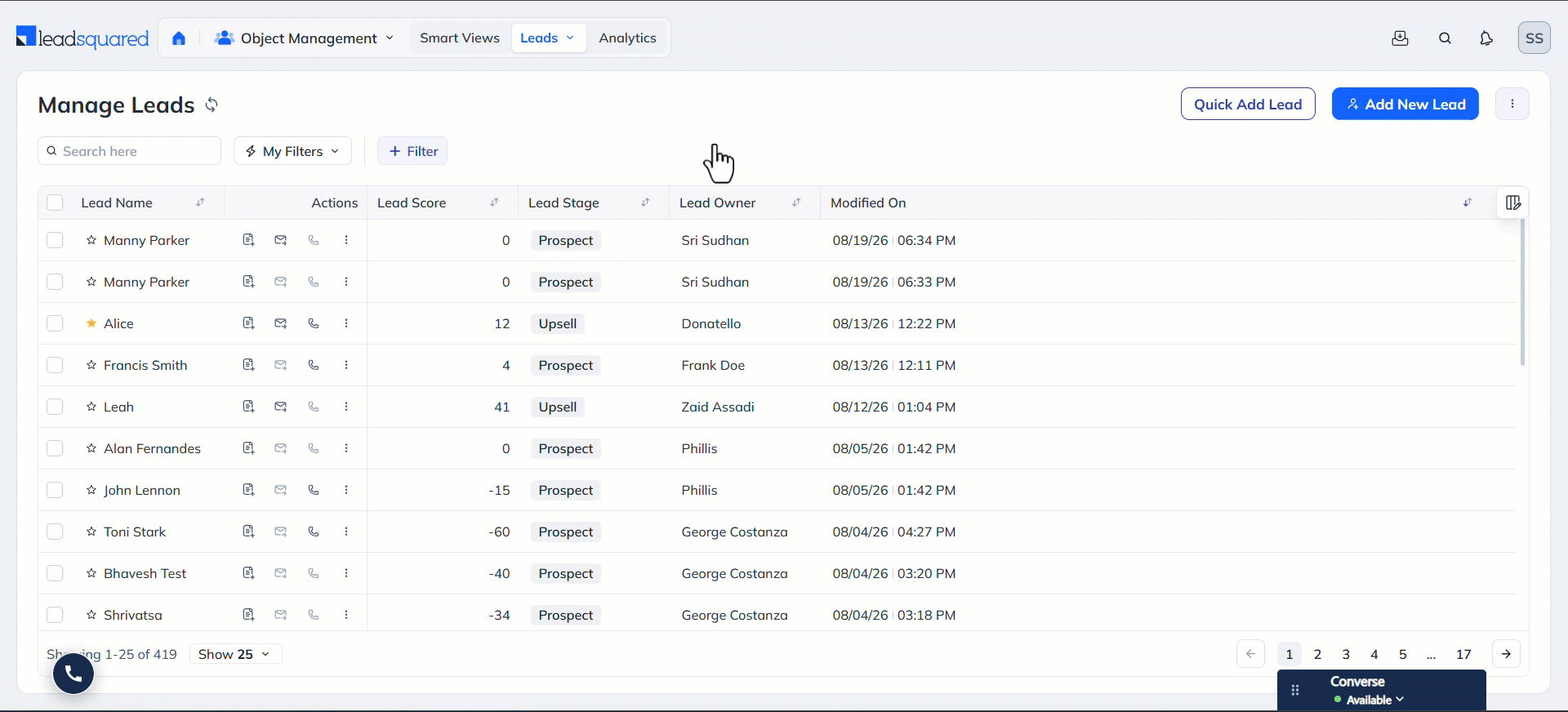 Manage LeadSquared Leads