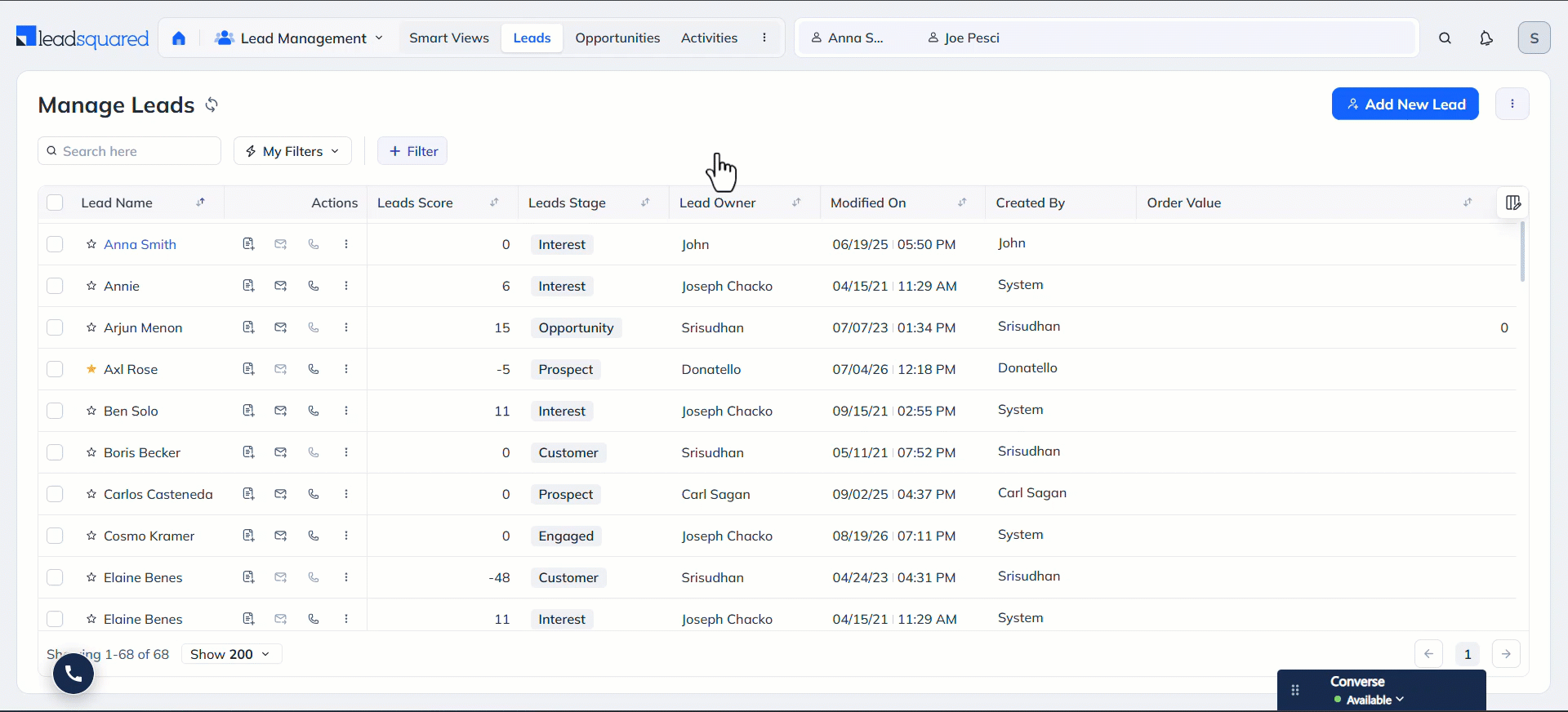 Manage LeadSquared Leads