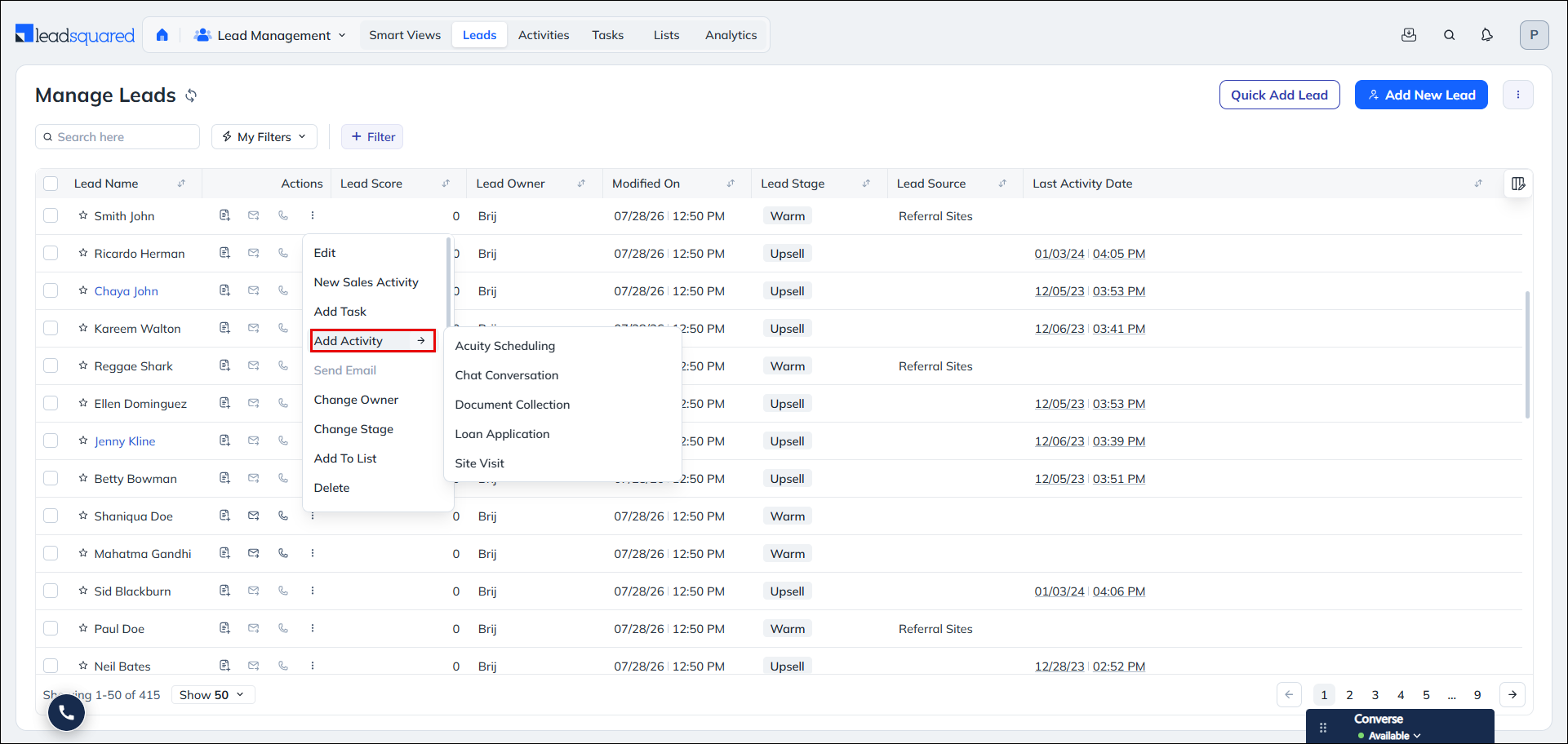 Leadsquared - Quick Add Activity