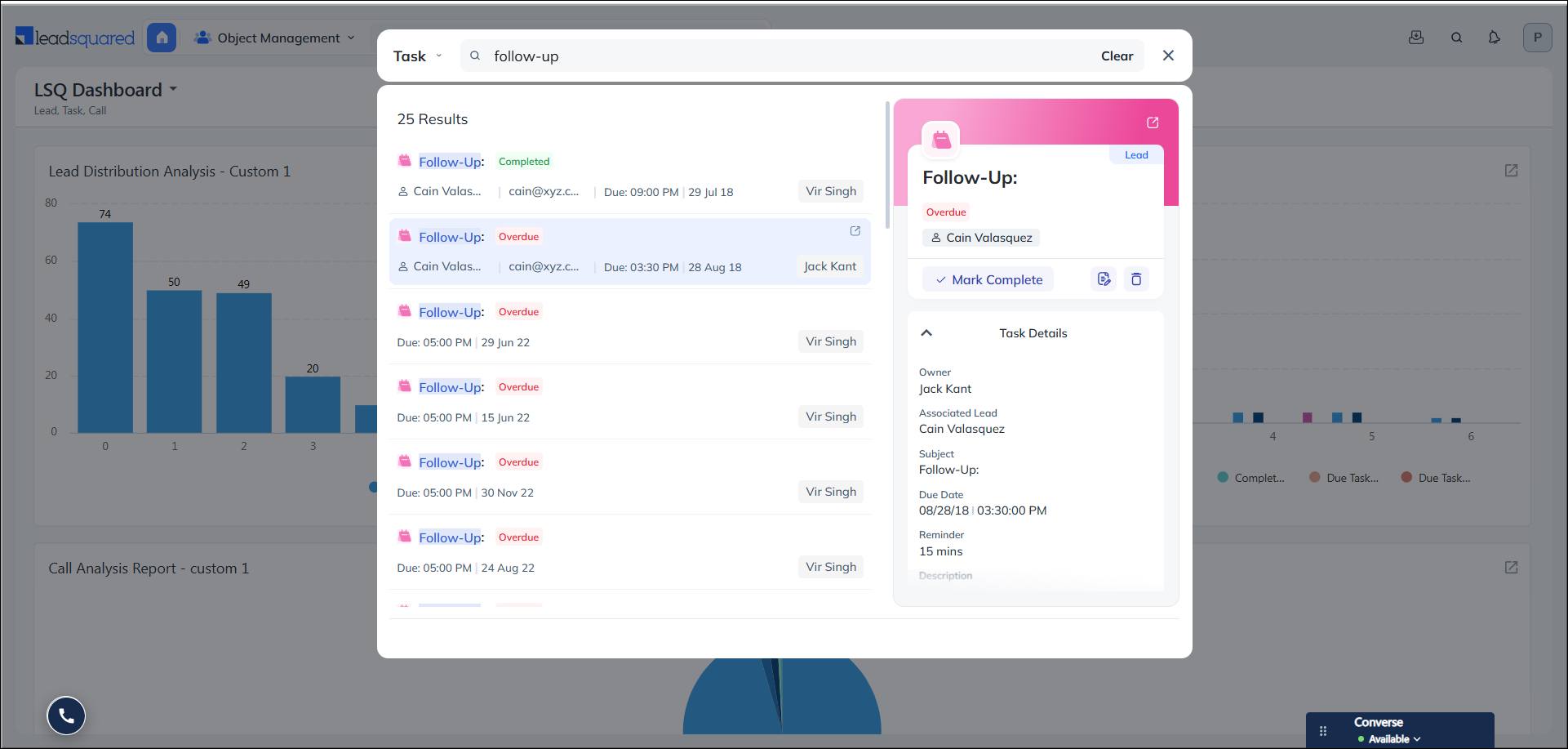 Leadsquared - Tasks in Global Search