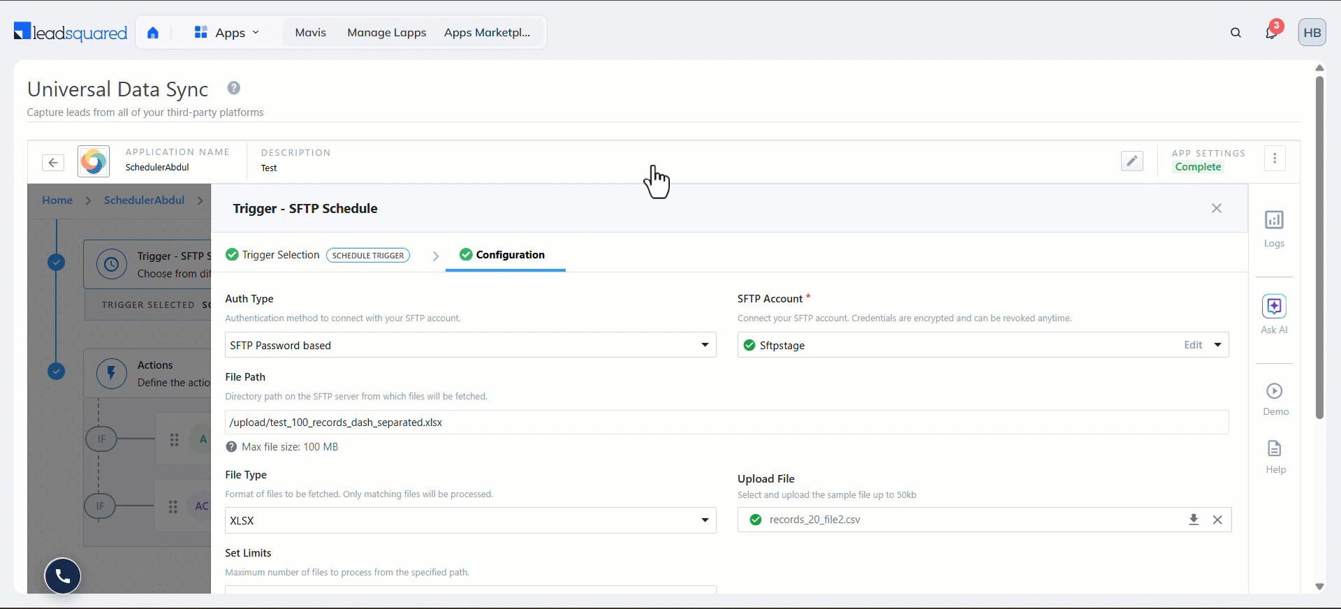 Universal Data Sync LeadSquared Scheduler Trigger