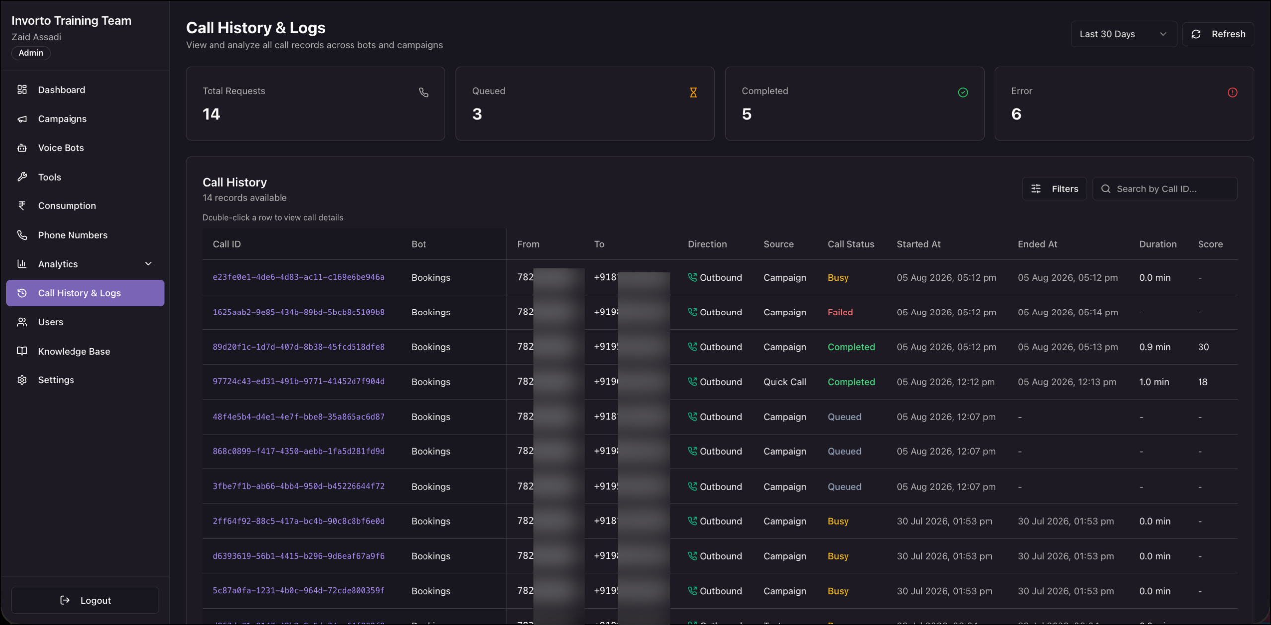 call history and logs overview