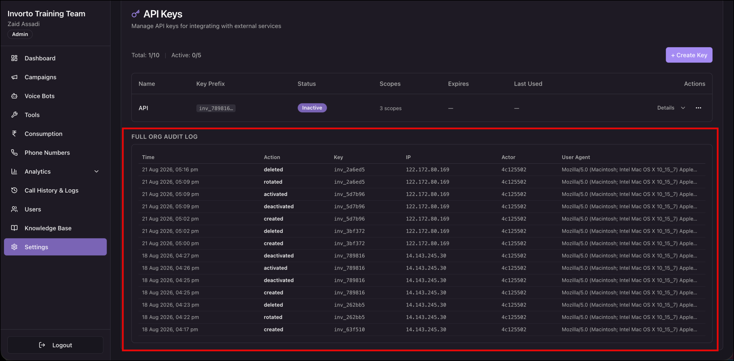 keys audit log