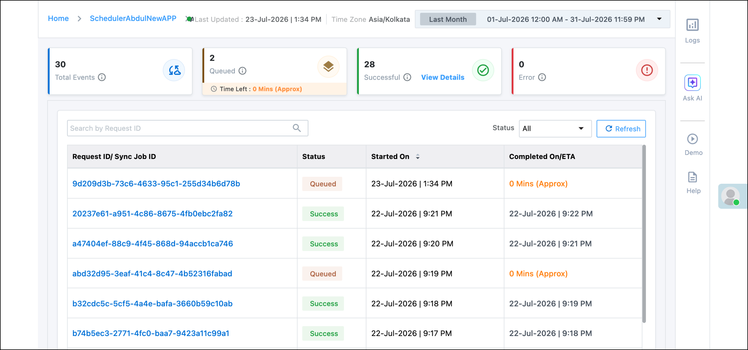 logs main screen