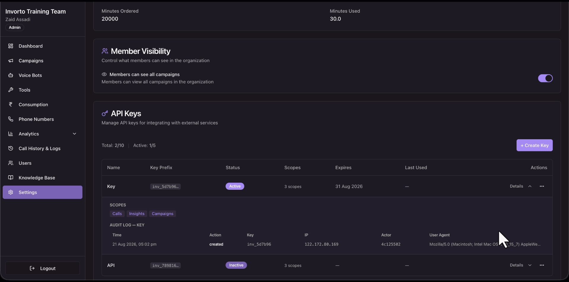 manage api keys