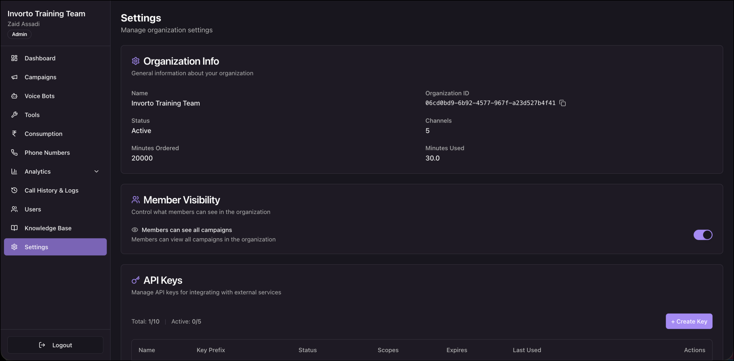 settings overview