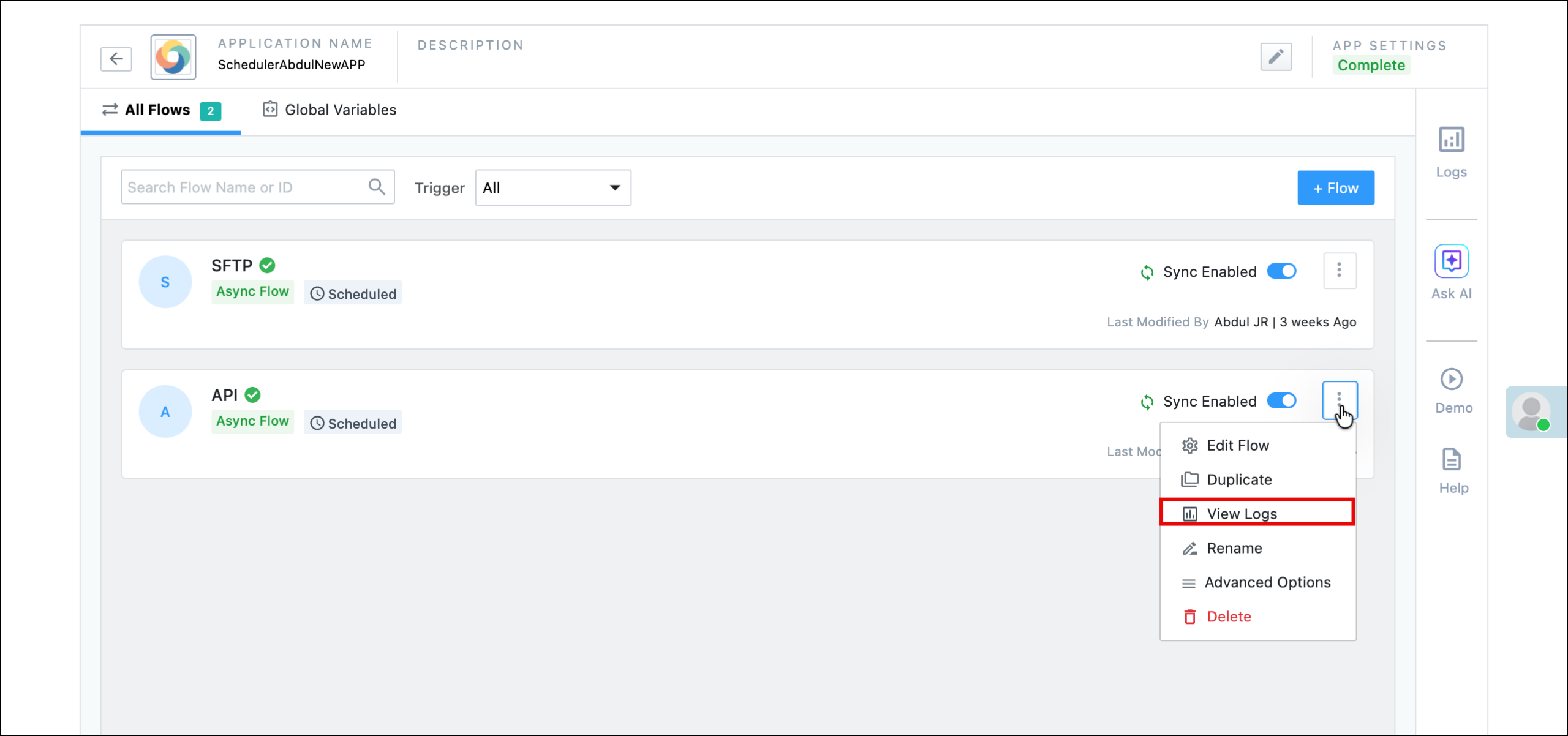 view logs