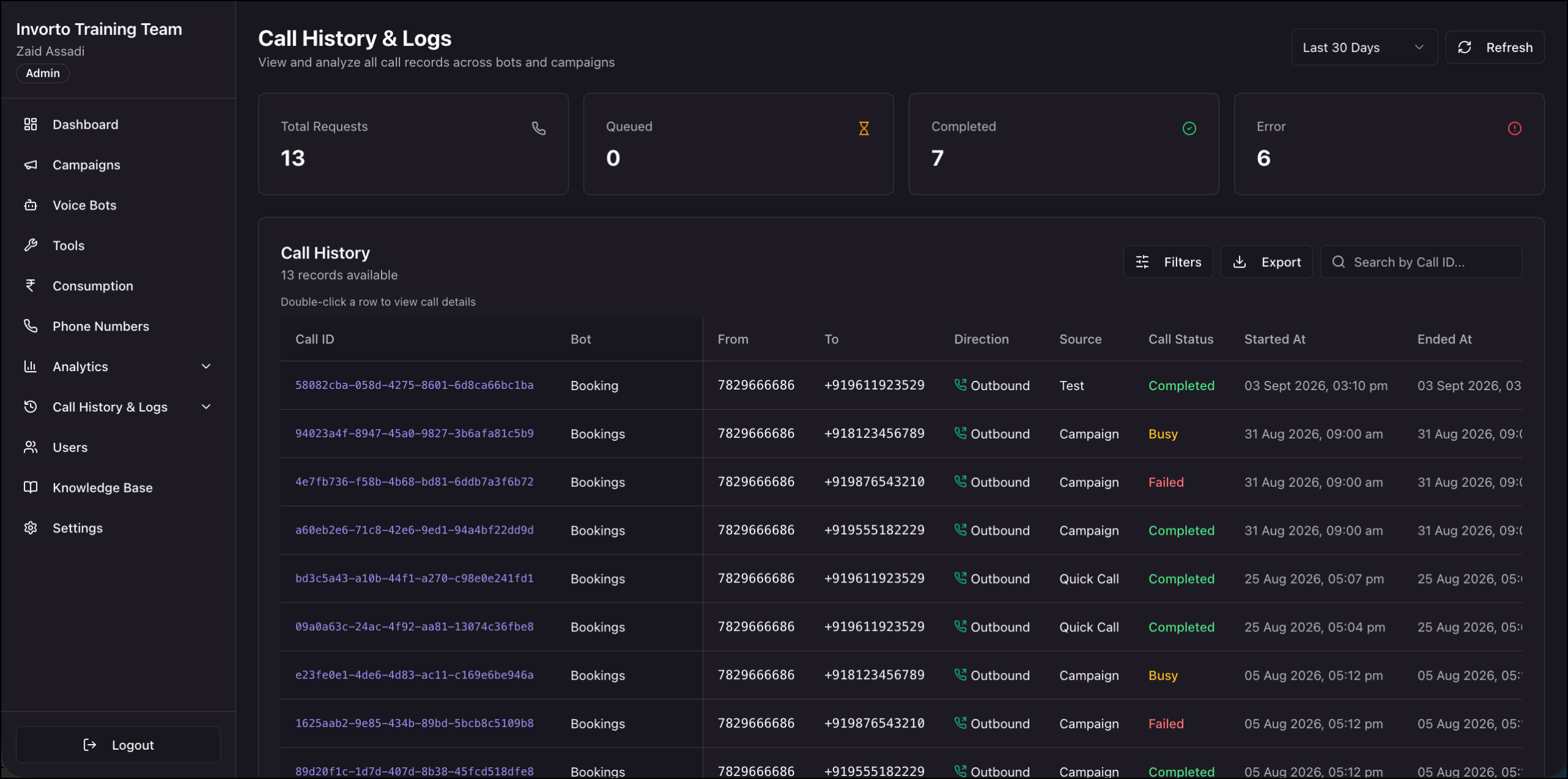 call history & logs