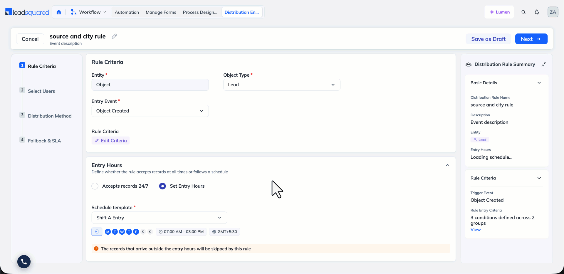 create schedule templates inside rules