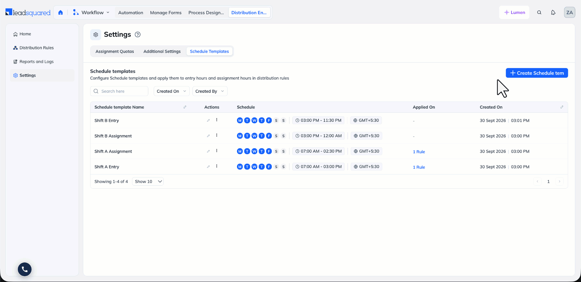 create schedule templates
