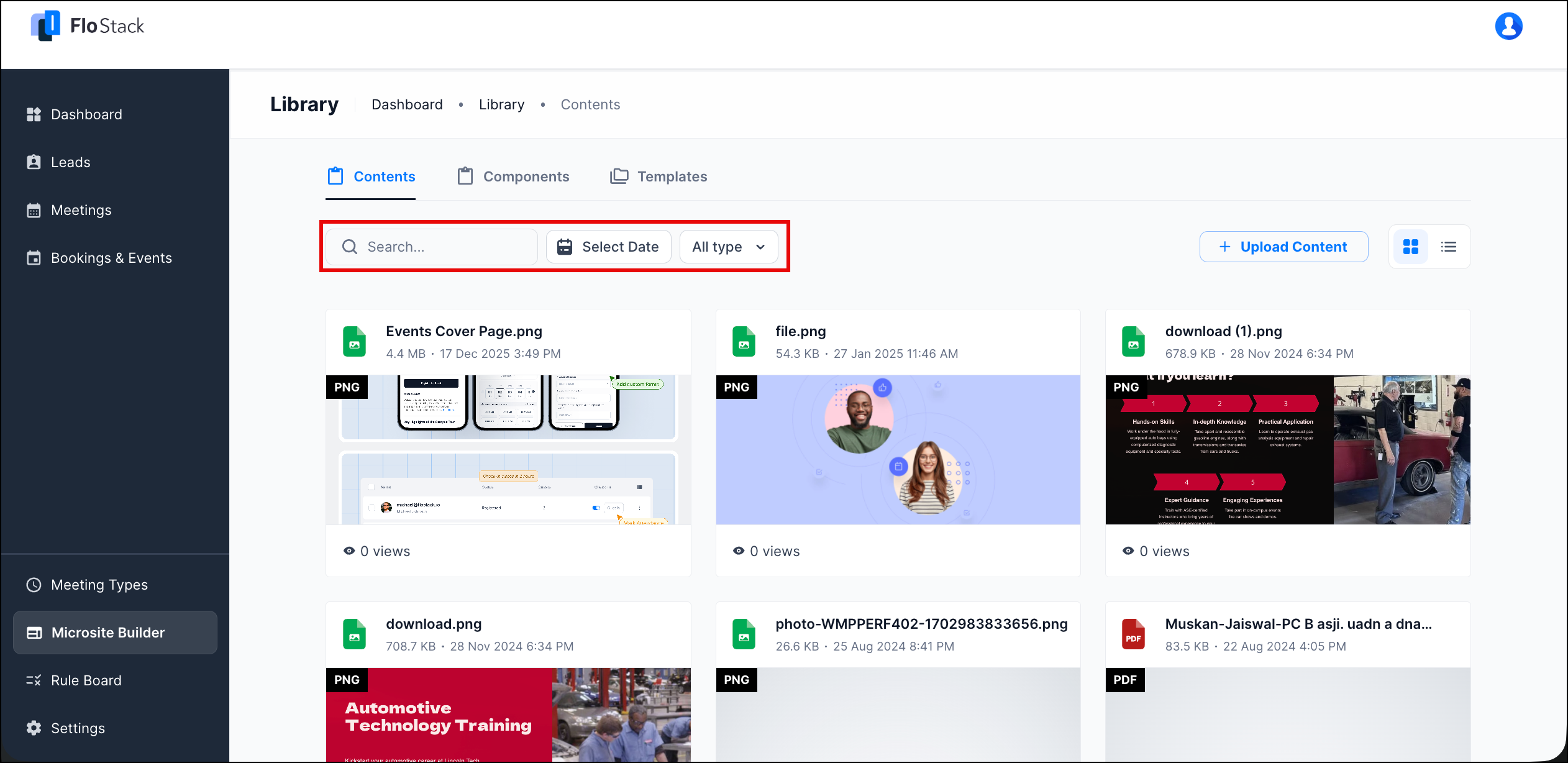 filter content on library