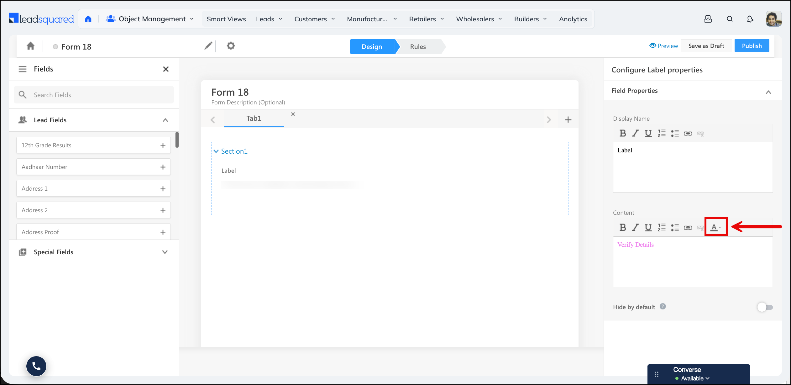 label field colour on forms
