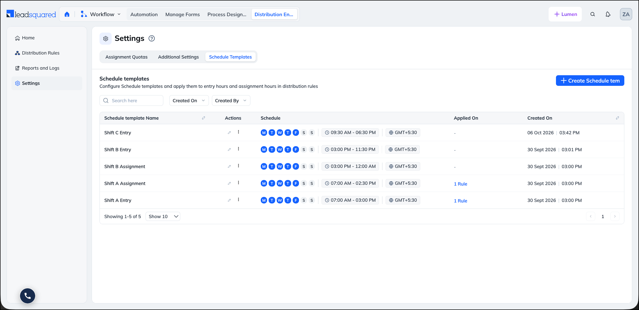 manage schedule templates